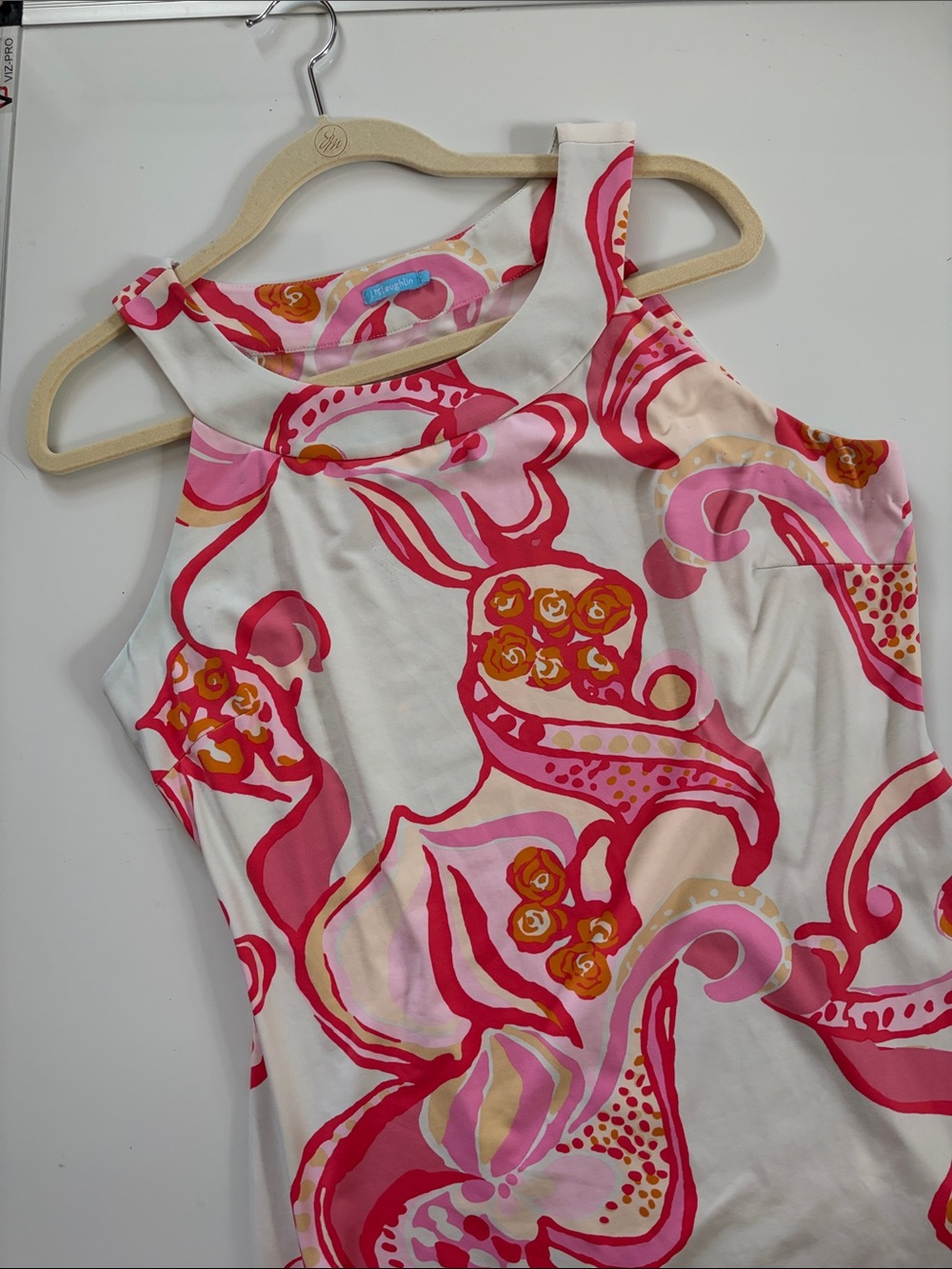 Sleeveless Ivory Dress with Pink and Coral Swirl Print